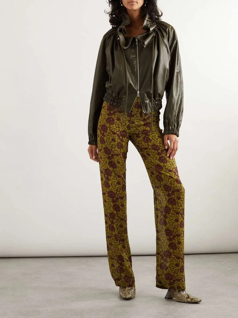 Dries Van Noten Cropped Ruffled Faux Leather Bomber Jacket | Thumbnail 2 Dries Van Noten Cropped Ruffled Faux Leather Bomber Jacket | Thumbnail 2