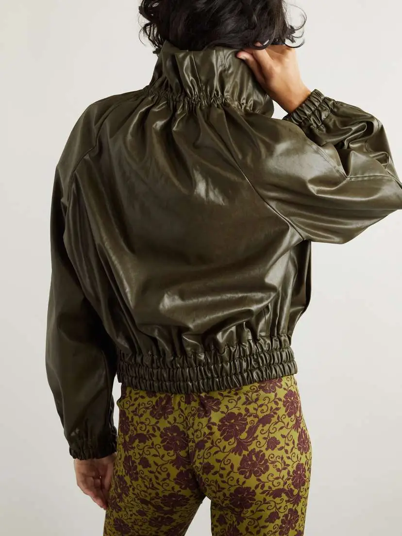 Dries Van Noten Cropped Ruffled Faux Leather Bomber Jacket | Thumbnail 3 Dries Van Noten Cropped Ruffled Faux Leather Bomber Jacket | Thumbnail 3