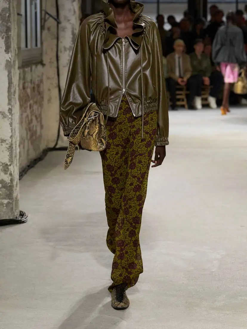 Dries Van Noten Cropped Ruffled Faux Leather Bomber Jacket | Thumbnail 4 Dries Van Noten Cropped Ruffled Faux Leather Bomber Jacket | Thumbnail 4