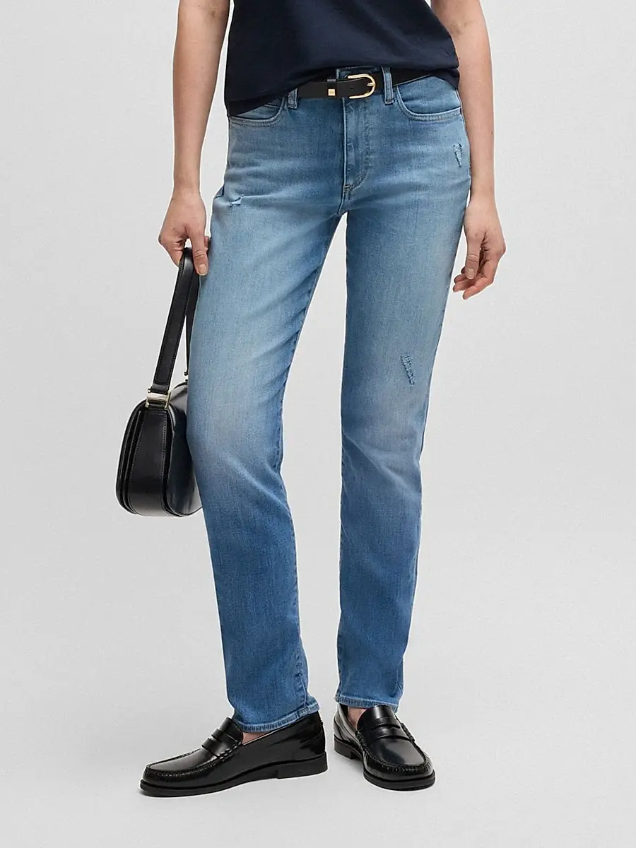 BOSS Women's Slim-Fit Jeans in Washed Stretch Denim - Light Blue | Thumbnail 2 BOSS Women's Slim-Fit Jeans in Washed Stretch Denim - Light Blue | Thumbnail 2