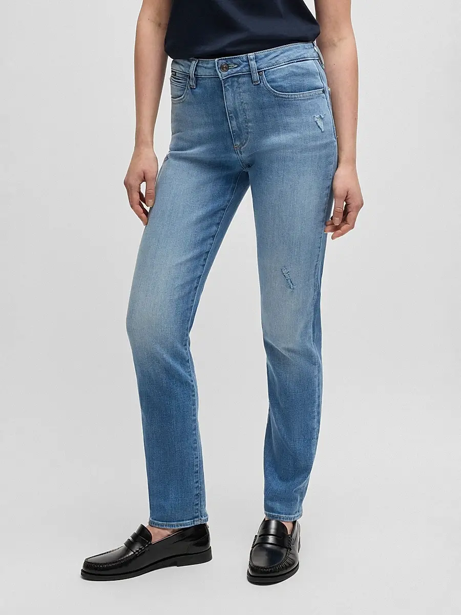 BOSS Women's Slim-Fit Jeans in Washed Stretch Denim - Light Blue | Thumbnail 3 BOSS Women's Slim-Fit Jeans in Washed Stretch Denim - Light Blue | Thumbnail 3