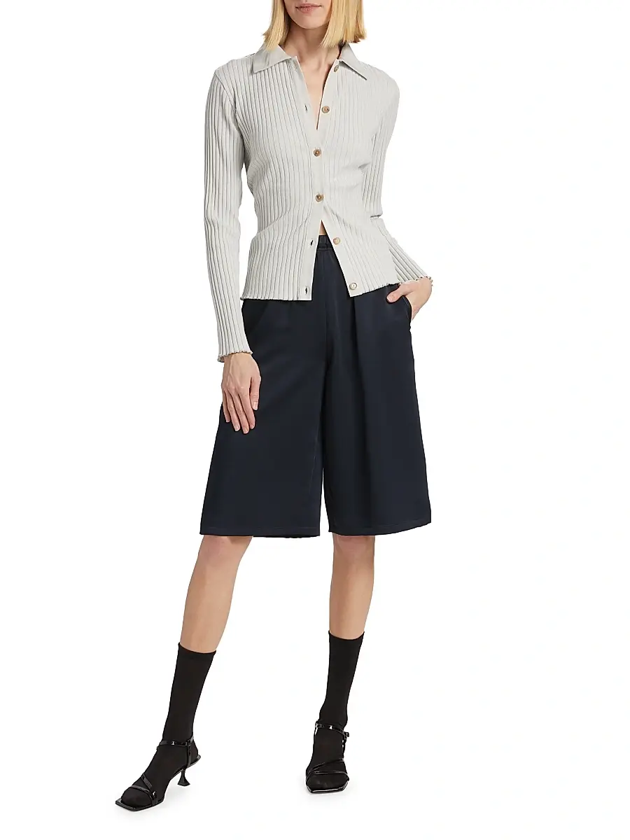 Vince Women's Cotton-Blend Rib-Knit Polo Shirt | Thumbnail 2 Vince Women's Cotton-Blend Rib-Knit Polo Shirt | Thumbnail 2