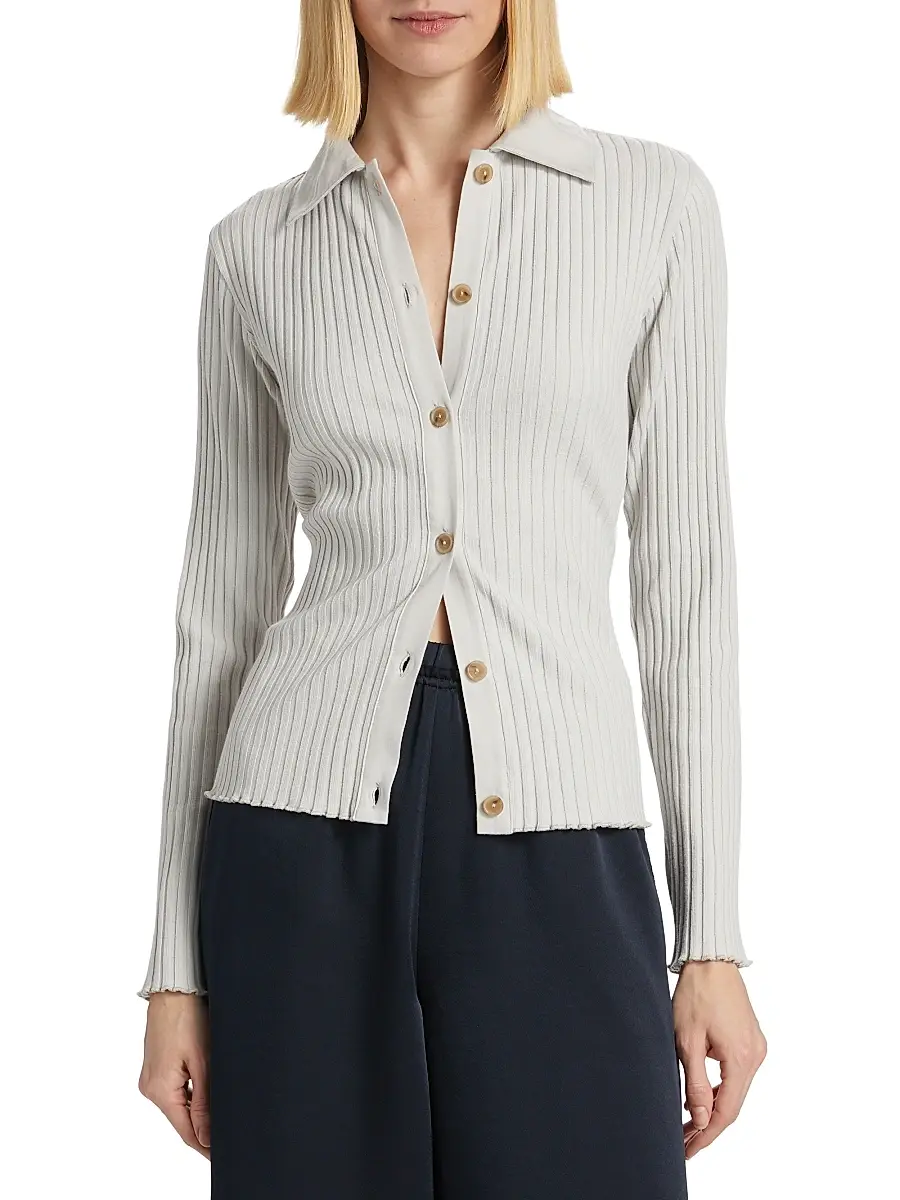 Vince Women's Cotton-Blend Rib-Knit Polo Shirt | Thumbnail 3 Vince Women's Cotton-Blend Rib-Knit Polo Shirt | Thumbnail 3