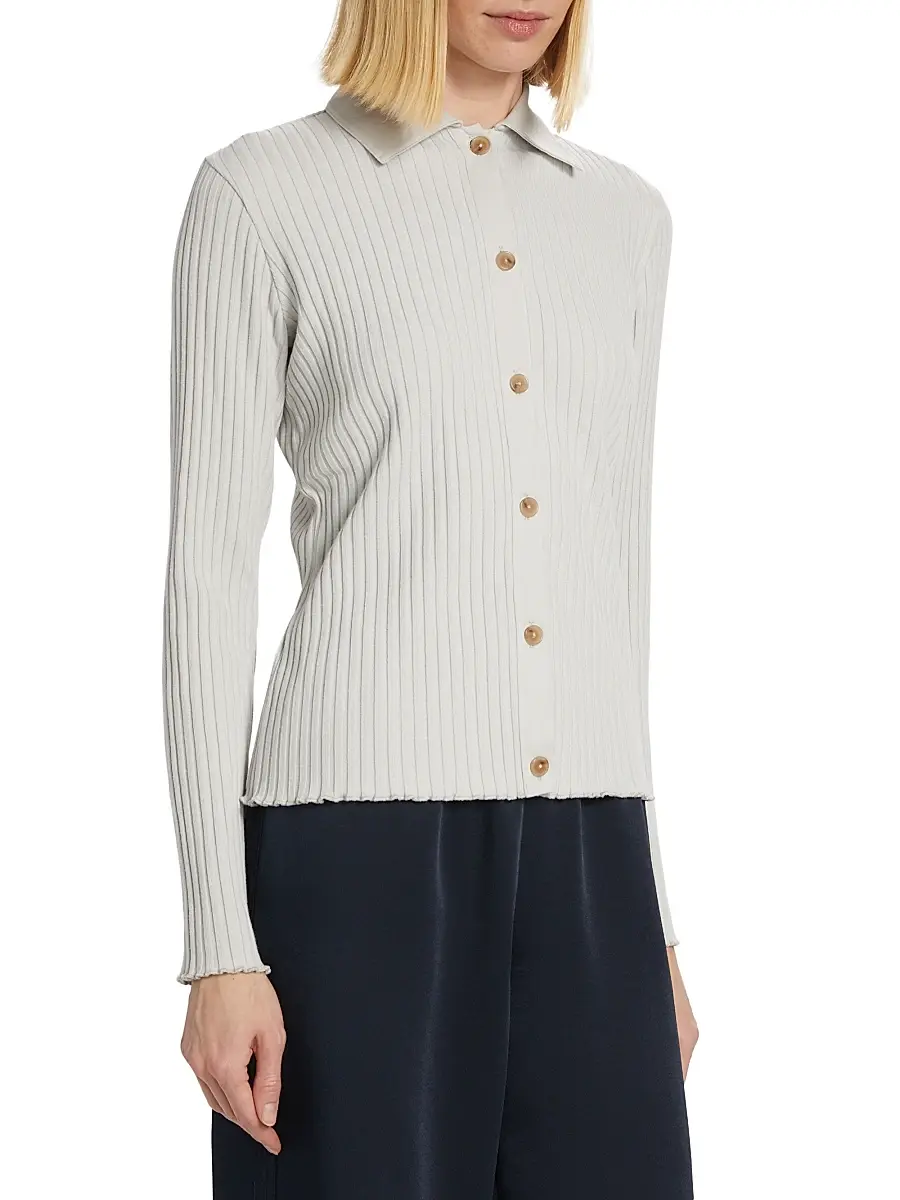Vince Women's Cotton-Blend Rib-Knit Polo Shirt | Thumbnail 4 Vince Women's Cotton-Blend Rib-Knit Polo Shirt | Thumbnail 4