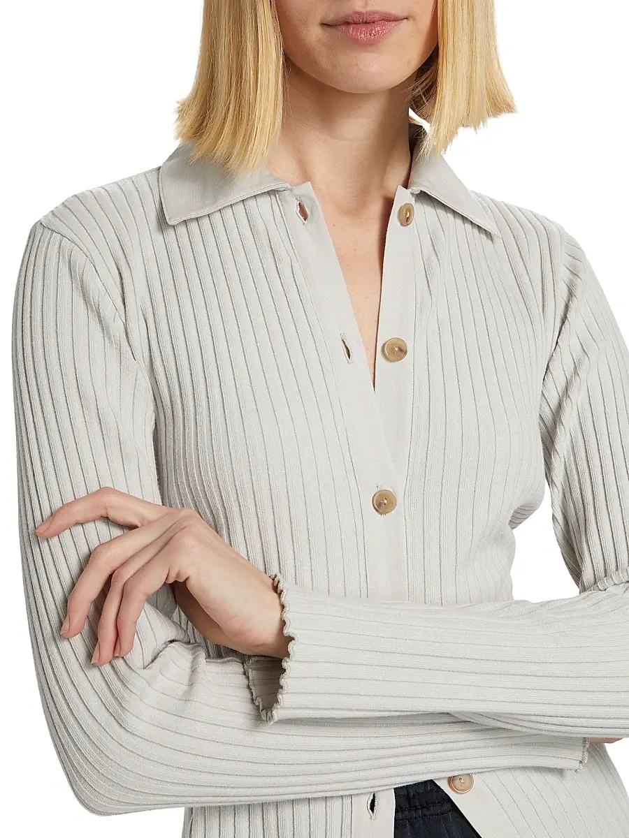 Vince Women's Cotton-Blend Rib-Knit Polo Shirt | Thumbnail 6 Vince Women's Cotton-Blend Rib-Knit Polo Shirt | Thumbnail 6
