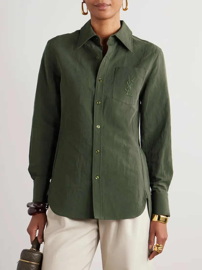 Saint Laurent Embroidered Cotton And Linen-blend Shirt | Thumbnail 3 Saint Laurent Embroidered Cotton And Linen-blend Shirt | Thumbnail 3