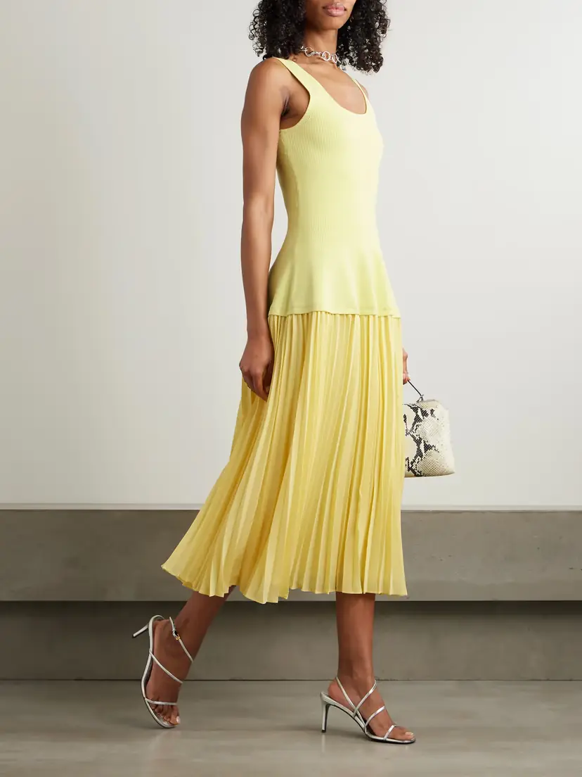 Simkhai Allana Pleated Georgette And Ribbed-knit Midi Dress | Thumbnail 2