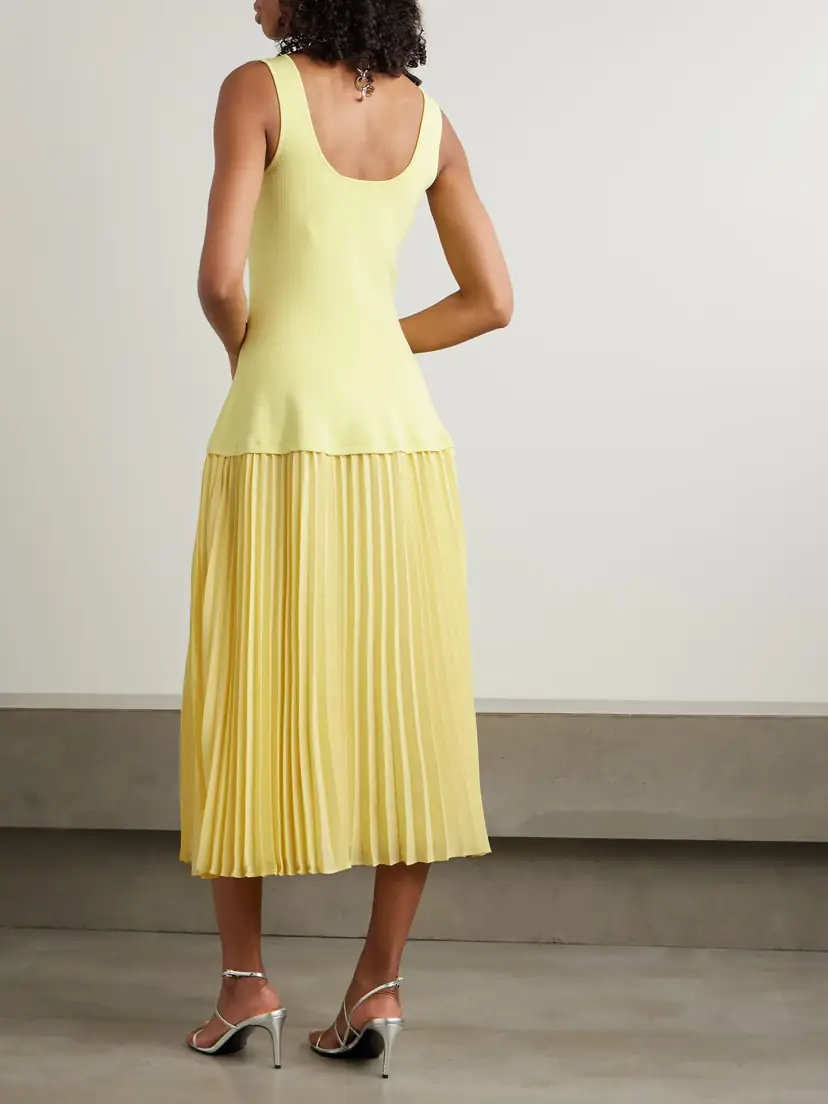 Simkhai Allana Pleated Georgette And Ribbed-knit Midi Dress | Thumbnail 3