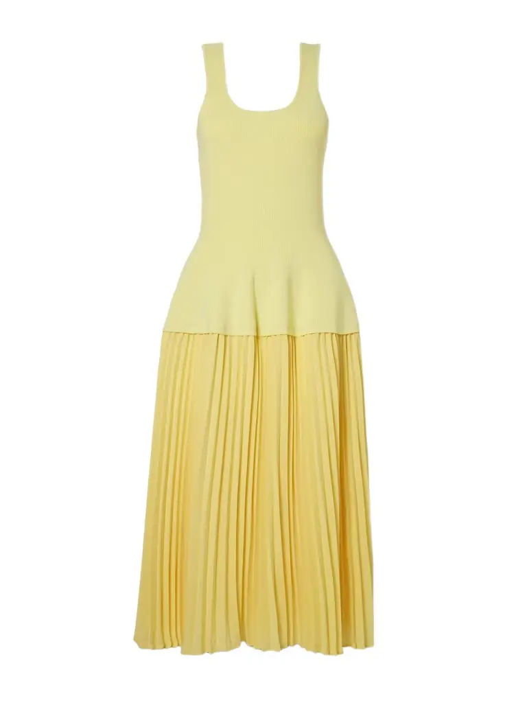 Allana Pleated Georgette And Ribbed-knit Midi Dress