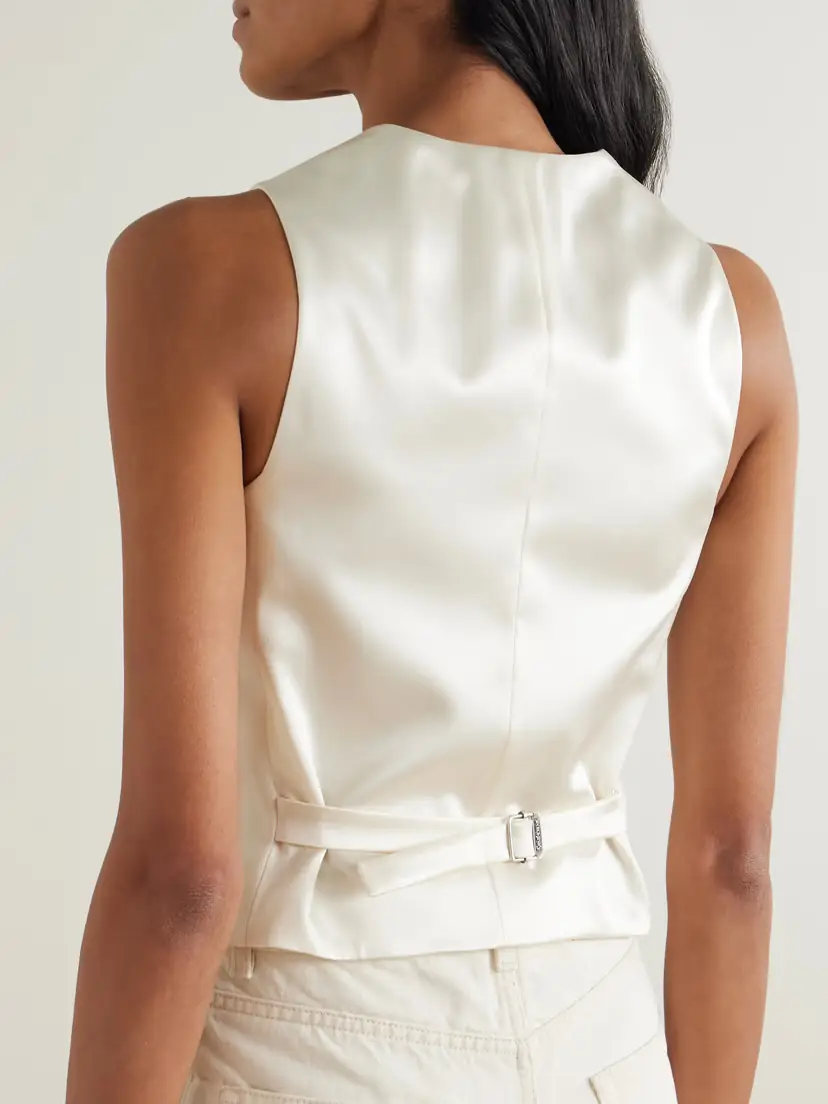 Saint Laurent Silk Satin-trimmed Grain De Poudre Wool Vest | Thumbnail 3 Saint Laurent Silk Satin-trimmed Grain De Poudre Wool Vest | Thumbnail 3