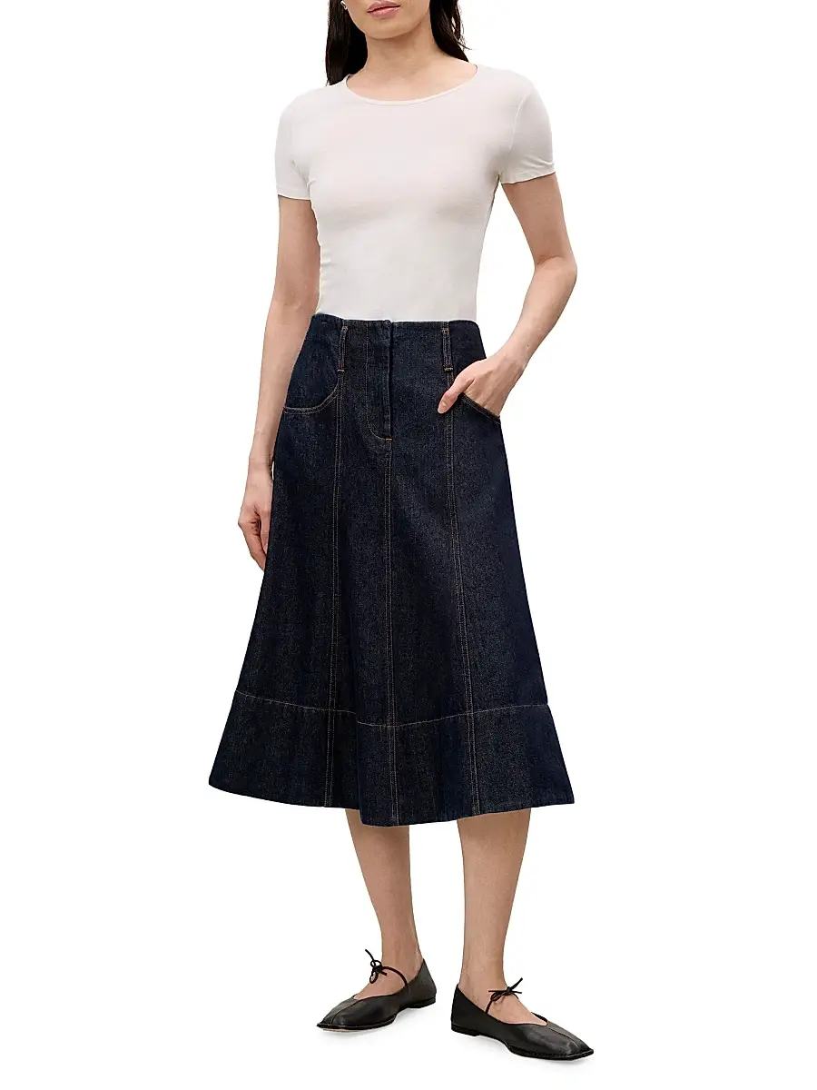 REBECCA TAYLOR Women's Gabrielle Denim Midi-Skirt | Thumbnail 2 REBECCA TAYLOR Women's Gabrielle Denim Midi-Skirt | Thumbnail 2