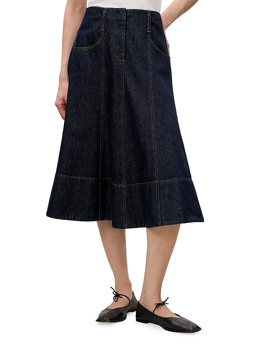 REBECCA TAYLOR Women's Gabrielle Denim Midi-Skirt | Thumbnail 3 REBECCA TAYLOR Women's Gabrielle Denim Midi-Skirt | Thumbnail 3