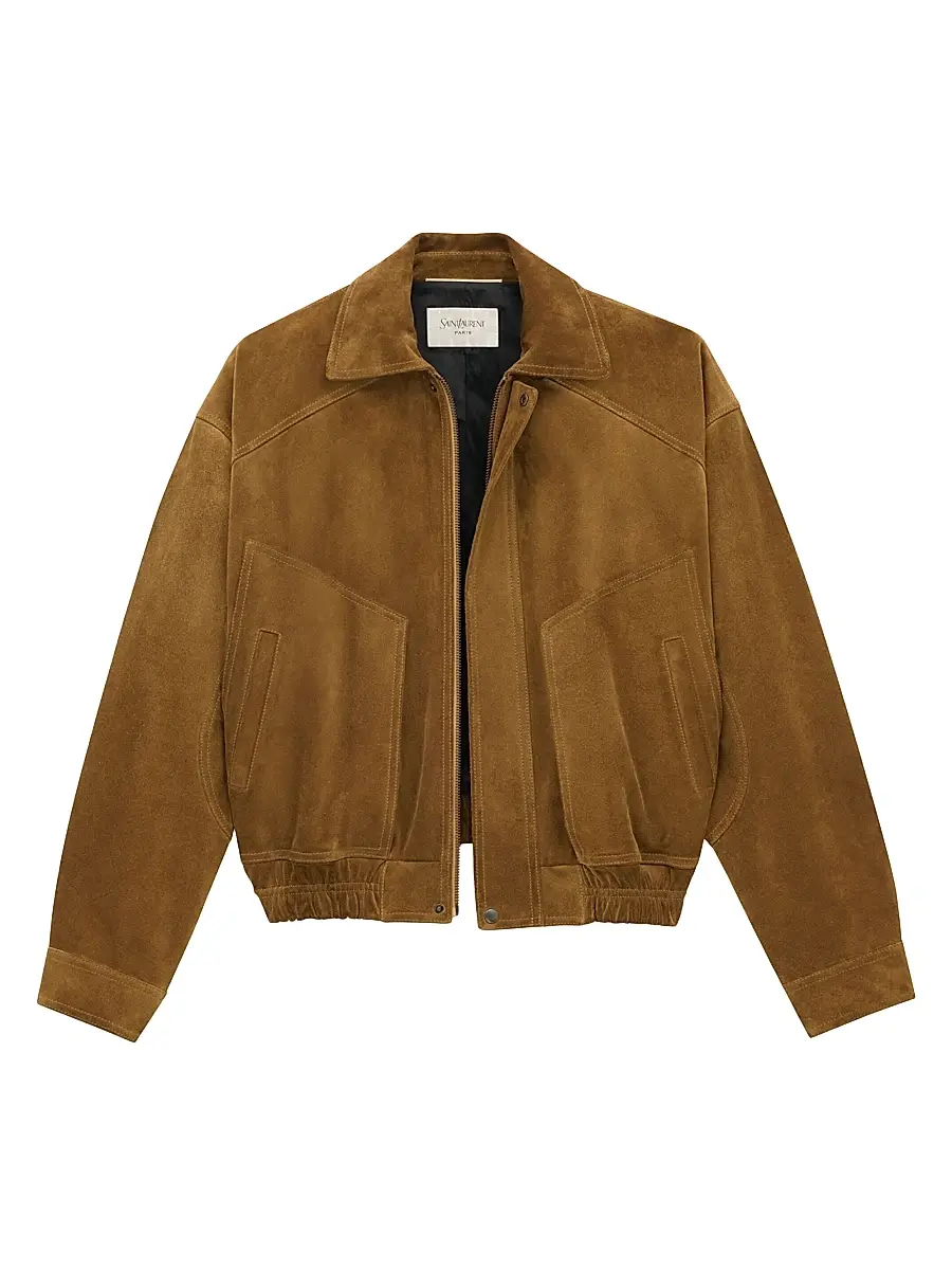 Saint Laurent Women's Bomber Jacket in Suede - Brun | Thumbnail 2 Saint Laurent Women's Bomber Jacket in Suede - Brun | Thumbnail 2