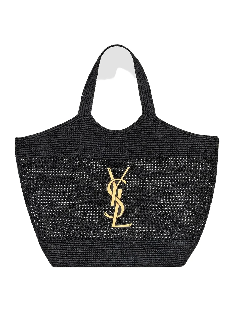 Women's Icare Tote Bag in Raffia - Black