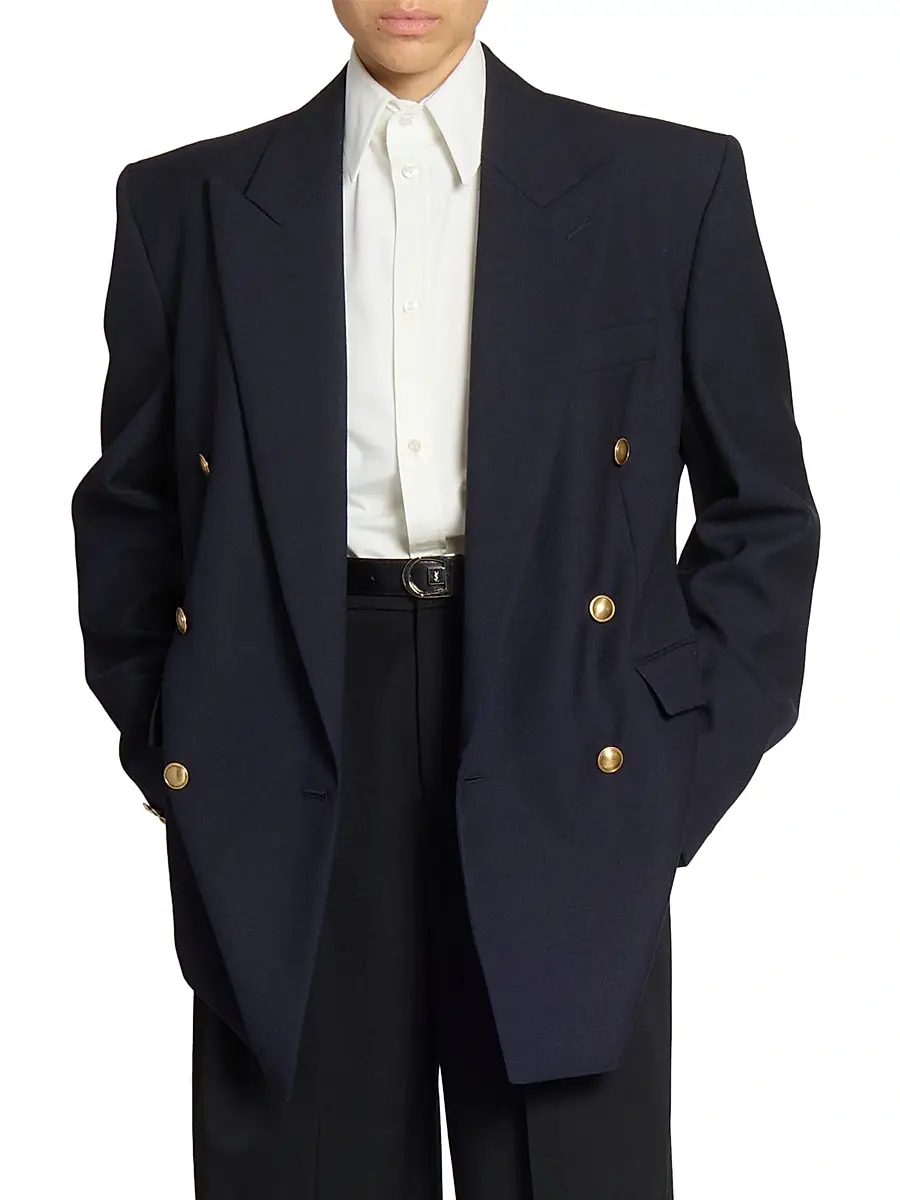 Saint Laurent Women's Jacket in Wool - Marine | Thumbnail 3 Saint Laurent Women's Jacket in Wool - Marine | Thumbnail 3