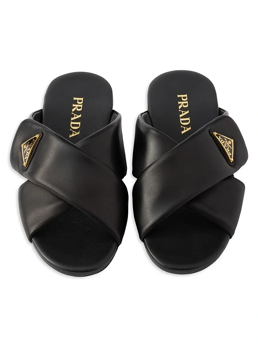Prada Women's Padded Nappa Leather Slides - White | Thumbnail 2 Prada Women's Padded Nappa Leather Slides - White | Thumbnail 2