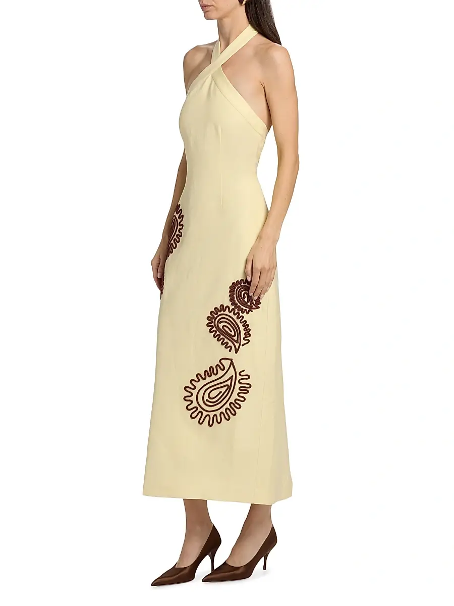Significant Other Women's Carly Embroidered Linen-Blend Halterneck Midi-Dress | Thumbnail 4