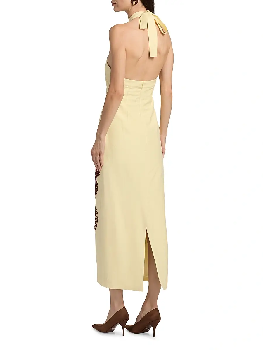 Significant Other Women's Carly Embroidered Linen-Blend Halterneck Midi-Dress | Thumbnail 5