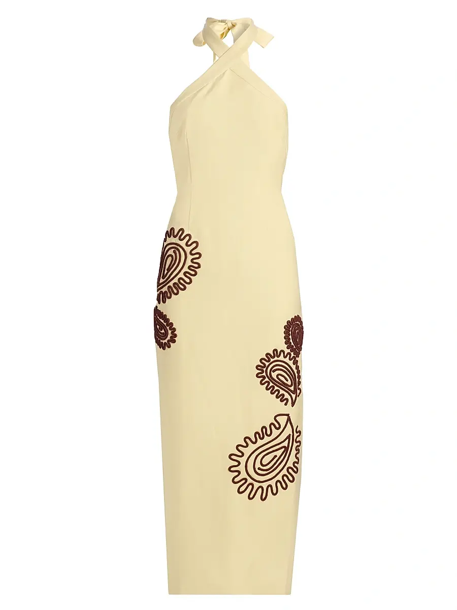 Significant Other Women's Carly Embroidered Linen-Blend Halterneck Midi-Dress