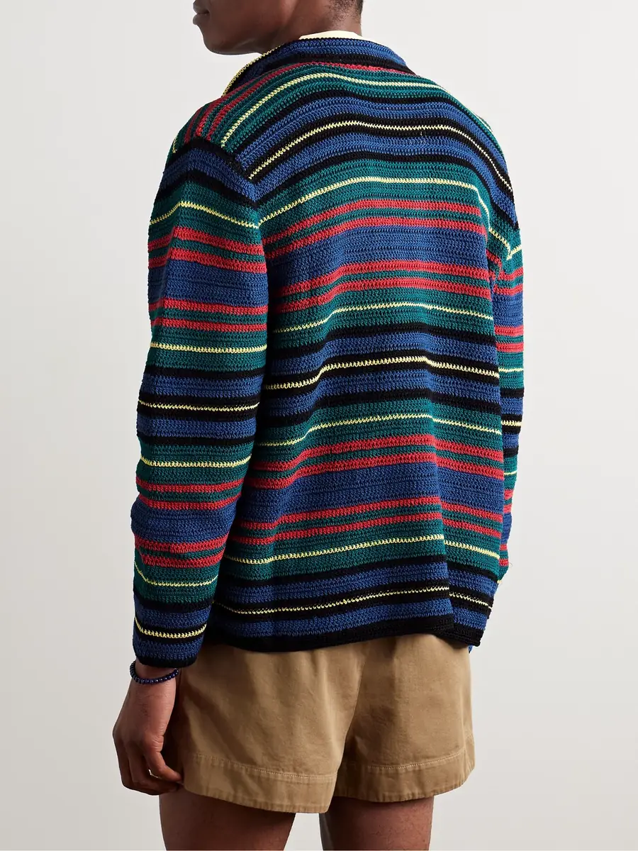 BODE Riverbank Striped Crocheted Cotton Shirt - Men | Thumbnail 3 BODE Riverbank Striped Crocheted Cotton Shirt - Men | Thumbnail 3