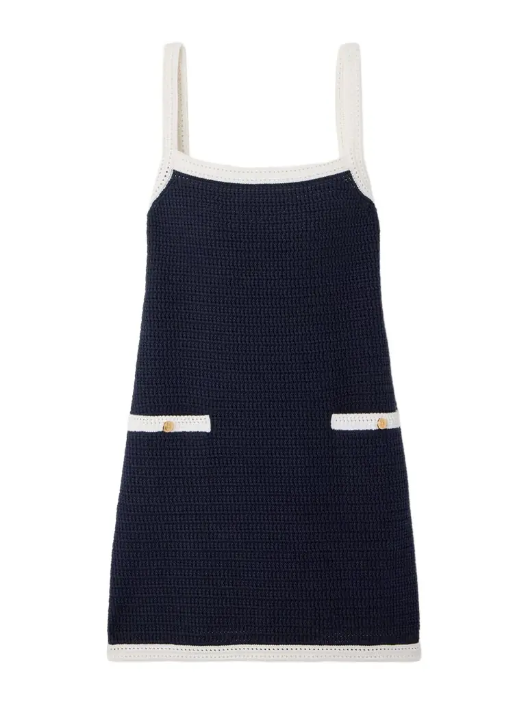 Two-tone Crocheted Cotton-blend Mini Dress