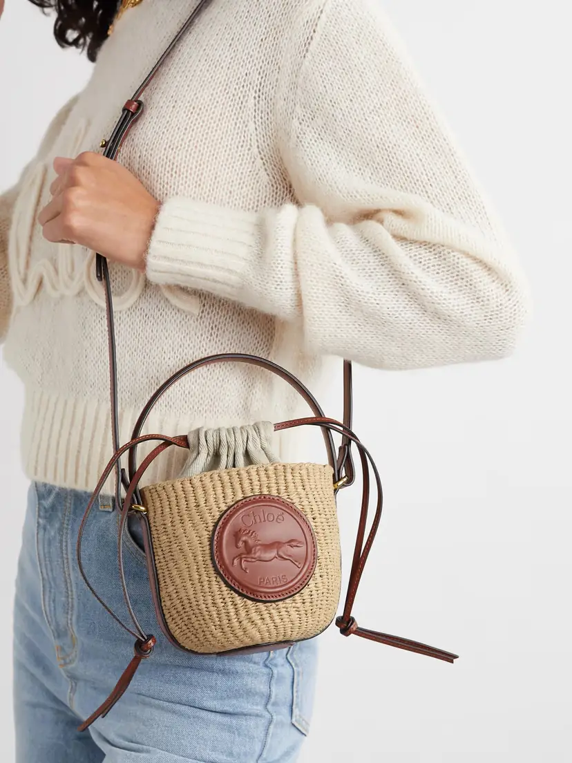 Chloé Embossed Leather-trimmed Raffia-like Bucket Bag | Thumbnail 2 Chloé Embossed Leather-trimmed Raffia-like Bucket Bag | Thumbnail 2