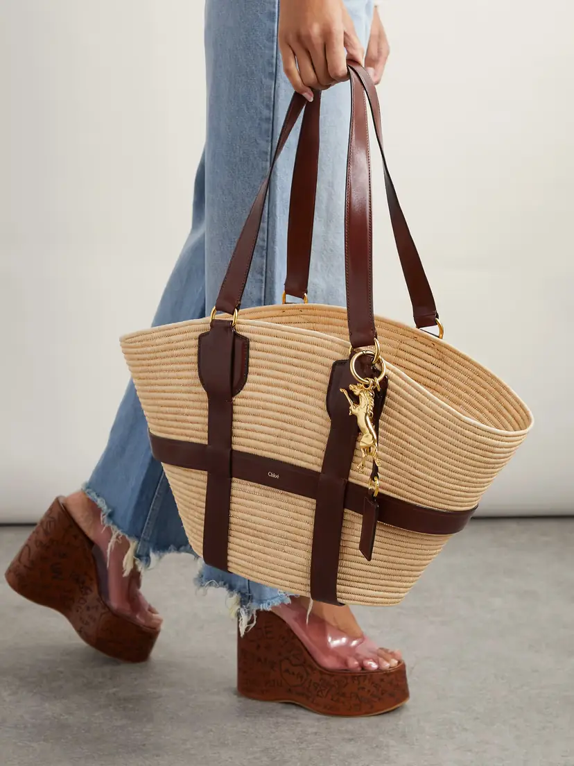 Chloé Kerala 25 Leather-trimmed Raffia-like Tote | Thumbnail 2 Chloé Kerala 25 Leather-trimmed Raffia-like Tote | Thumbnail 2