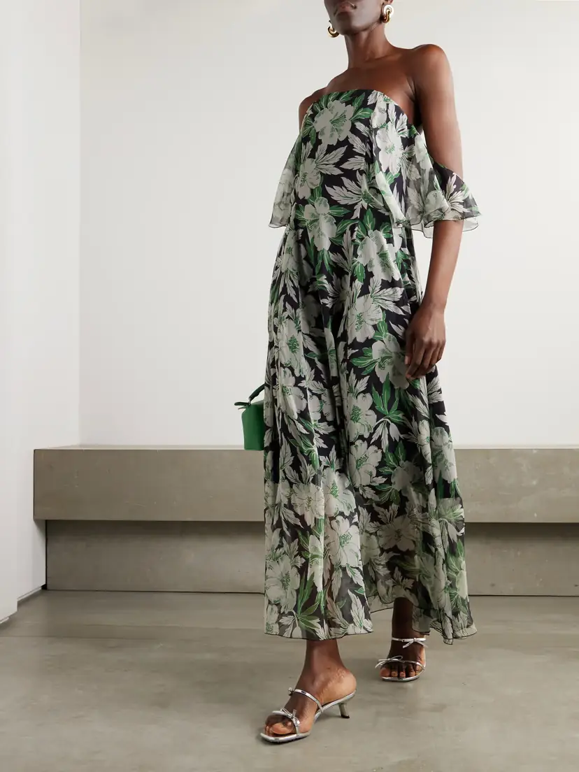 Loewe Off-the-shoulder Floral-print Silk-crepon Midi Dress | Thumbnail 2 Loewe Off-the-shoulder Floral-print Silk-crepon Midi Dress | Thumbnail 2