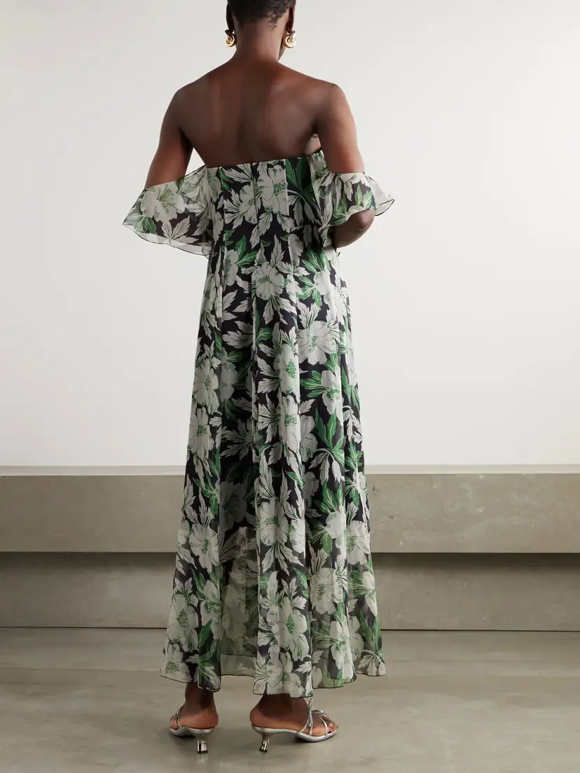 Loewe Off-the-shoulder Floral-print Silk-crepon Midi Dress | Thumbnail 3 Loewe Off-the-shoulder Floral-print Silk-crepon Midi Dress | Thumbnail 3