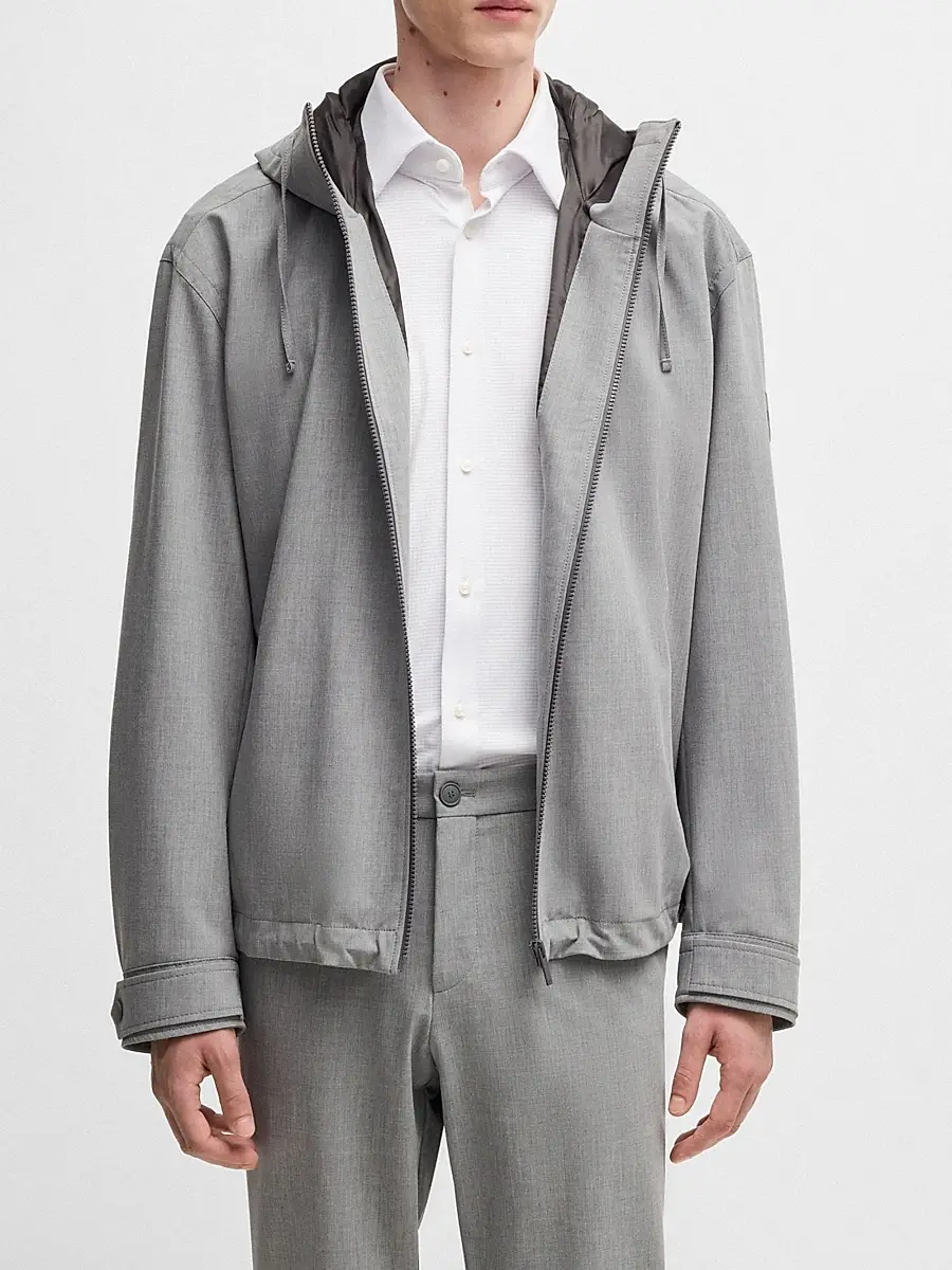 BOSS Men's Regular-Fit Jacket in Performance-Stretch Material - Grey | Thumbnail 3