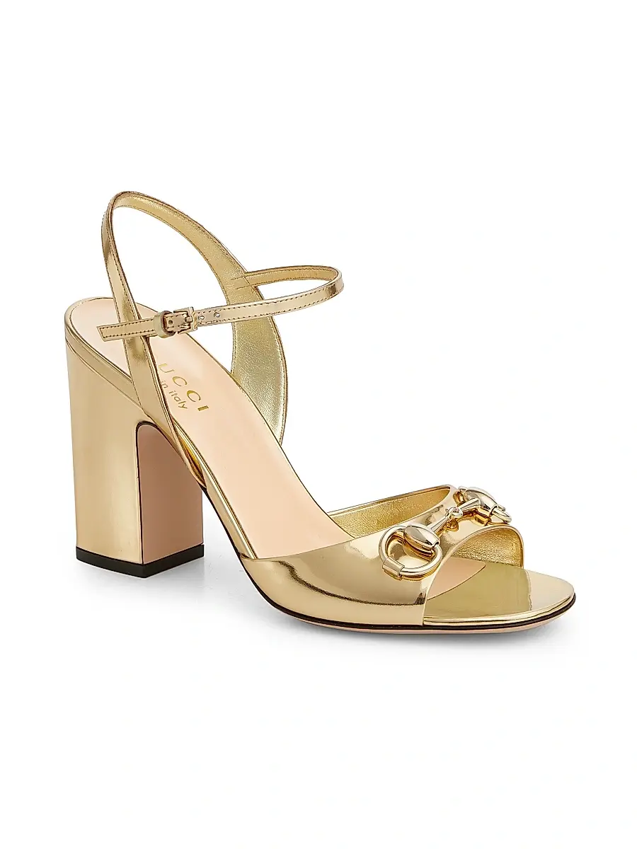 Gucci Women's Lady Horsebit Metallic Leather Sandals - Gold Glow | Thumbnail 2 Gucci Women's Lady Horsebit Metallic Leather Sandals - Gold Glow | Thumbnail 2