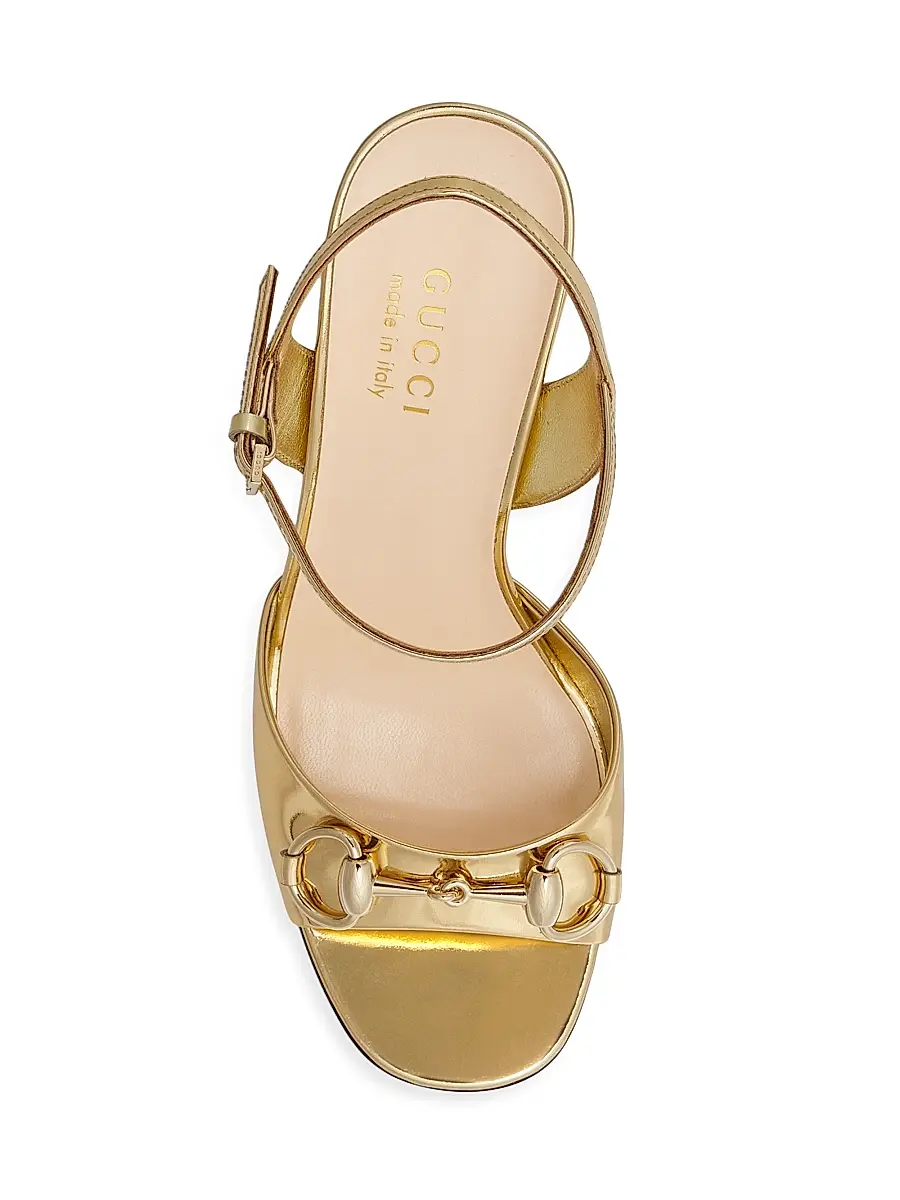 Gucci Women's Lady Horsebit Metallic Leather Sandals - Gold Glow | Thumbnail 4 Gucci Women's Lady Horsebit Metallic Leather Sandals - Gold Glow | Thumbnail 4