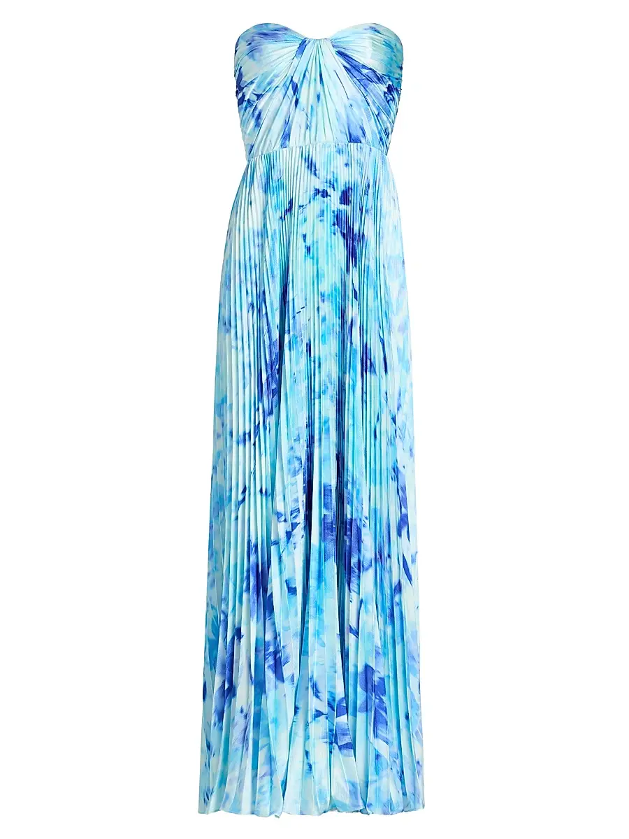 As It May Women's Naomi Abstract Print Satin Strapless Gown - Blue Spring Lillies | Image 1 As It May Women's Naomi Abstract Print Satin Strapless Gown - Blue Spring Lillies | Image 1