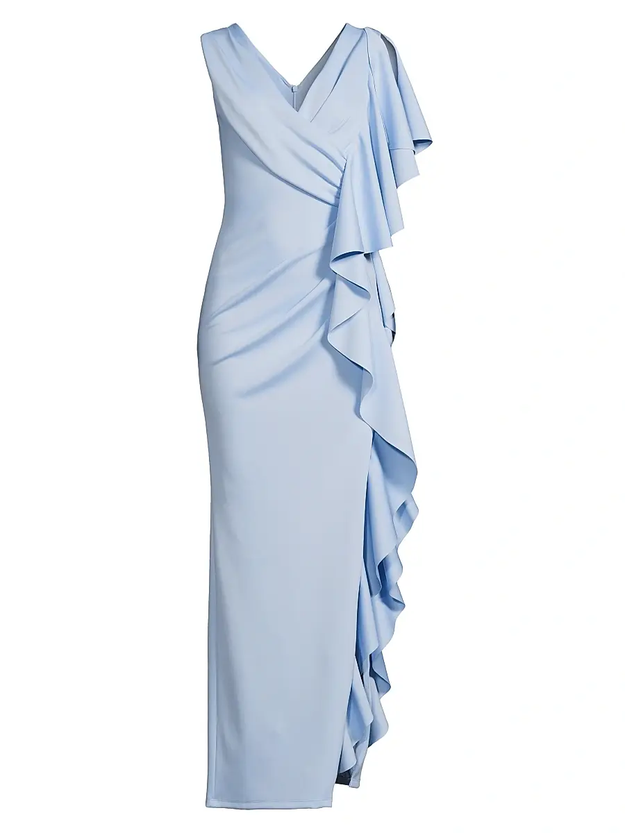 BLACK HALO Women's Eve Morwen Ruffled Sleeveless Gown