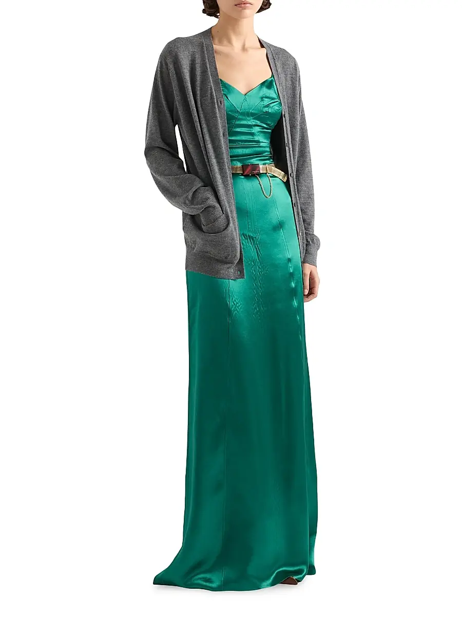 Prada Women's Long Satin Dress - Green | Thumbnail 2