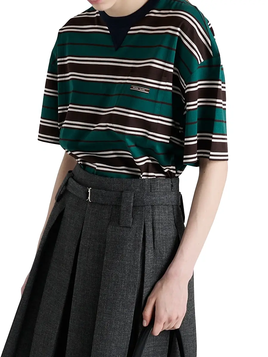Prada Women's Striped Lisle Cotton T-Shirt | Thumbnail 3 Prada Women's Striped Lisle Cotton T-Shirt | Thumbnail 3