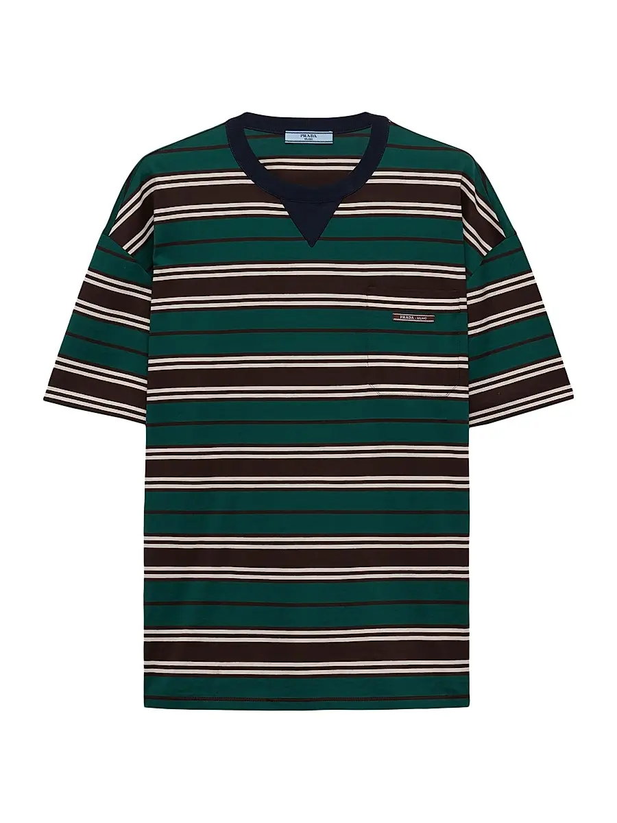 Prada Women's Striped Lisle Cotton T-Shirt | Image 1 Prada Women's Striped Lisle Cotton T-Shirt | Image 1