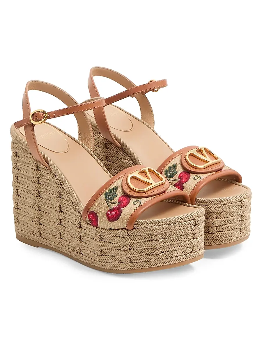 Valentino Women's VLogo Signature Cherryfic Pattern Wedge Sandals 120MM | Thumbnail 2 Valentino Women's VLogo Signature Cherryfic Pattern Wedge Sandals 120MM | Thumbnail 2