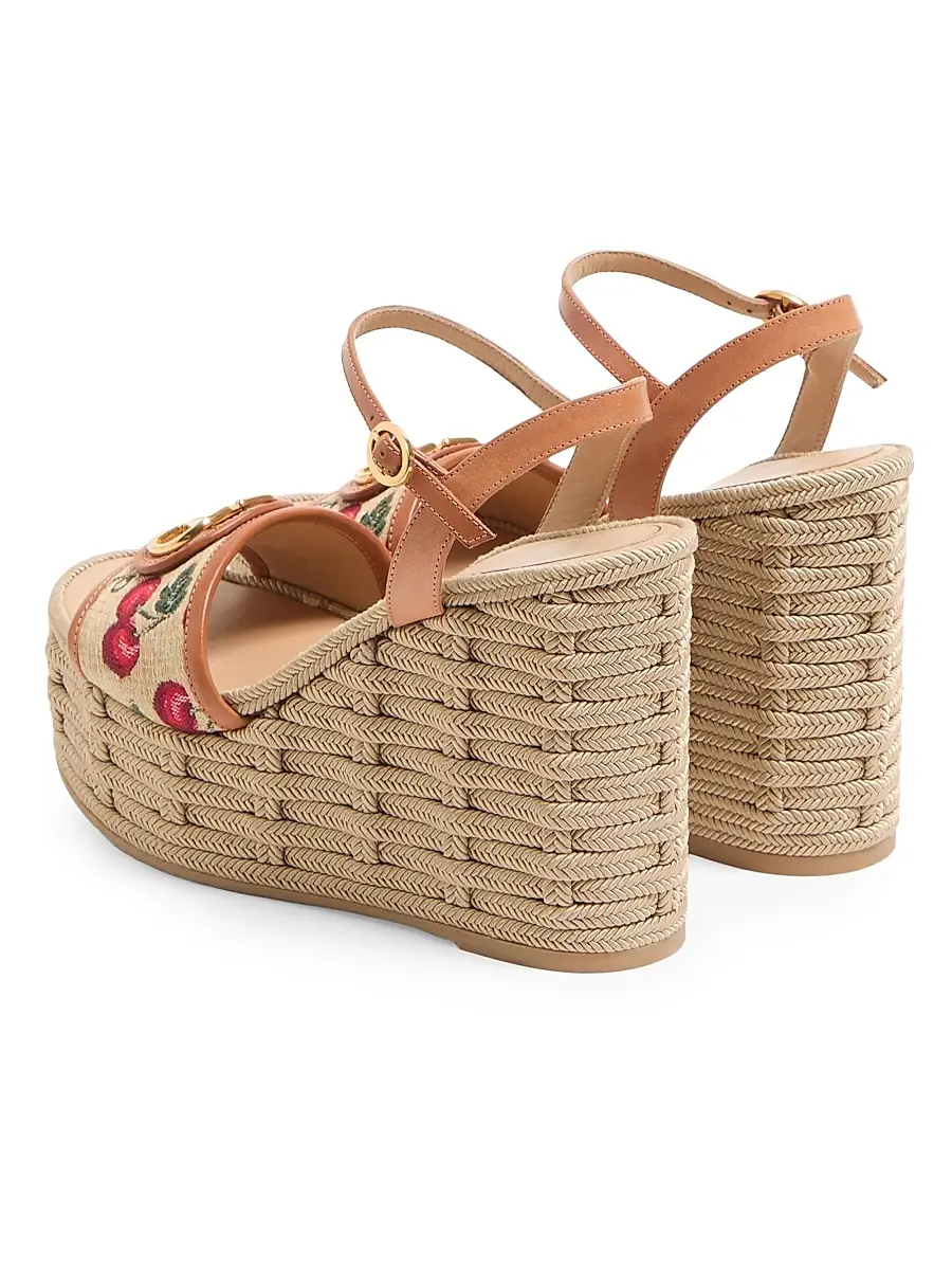 Valentino Women's VLogo Signature Cherryfic Pattern Wedge Sandals 120MM | Thumbnail 4 Valentino Women's VLogo Signature Cherryfic Pattern Wedge Sandals 120MM | Thumbnail 4