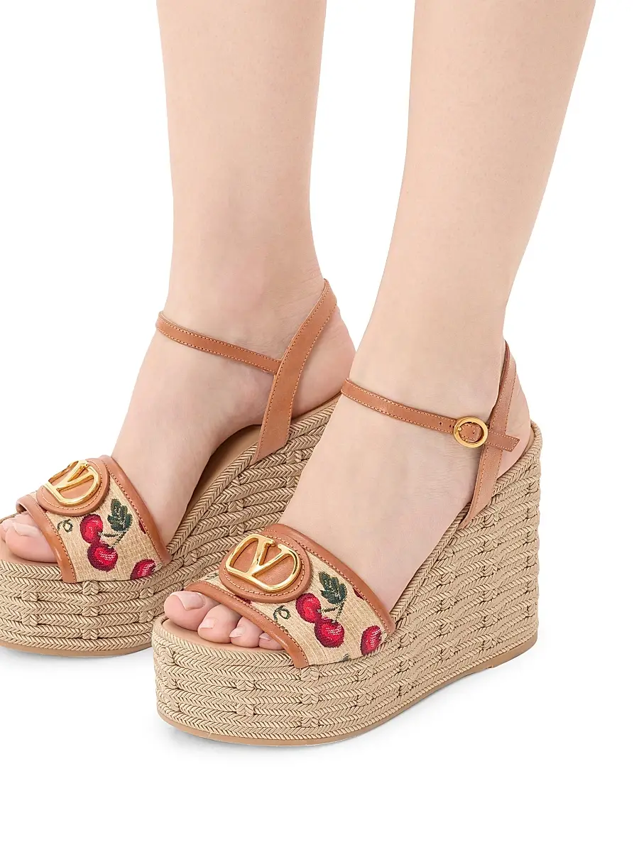 Valentino Women's VLogo Signature Cherryfic Pattern Wedge Sandals 120MM | Thumbnail 7 Valentino Women's VLogo Signature Cherryfic Pattern Wedge Sandals 120MM | Thumbnail 7