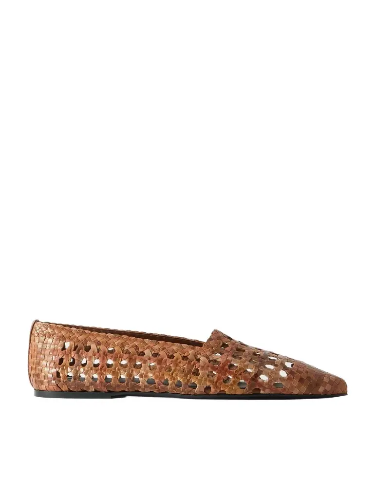 Loro Piana Ayame Woven Leather Pointed-toe Flats
