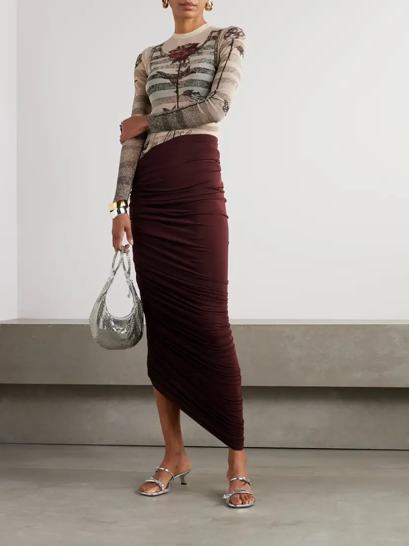 Magda Butrym Asymmetric Ruched Jersey Midi Skirt | Thumbnail 2