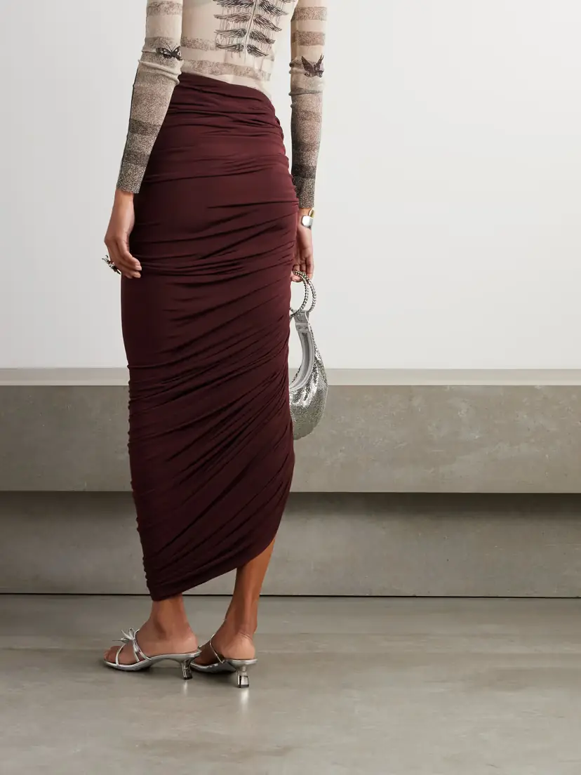 Magda Butrym Asymmetric Ruched Jersey Midi Skirt | Thumbnail 3