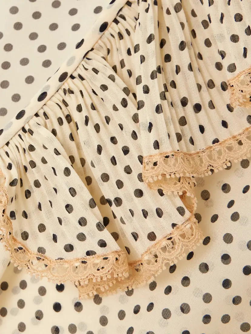 Valentino Garavani Lace-trimmed Ruffled Polka-dot Silk-chiffon Blouse | Thumbnail 5 Valentino Garavani Lace-trimmed Ruffled Polka-dot Silk-chiffon Blouse | Thumbnail 5