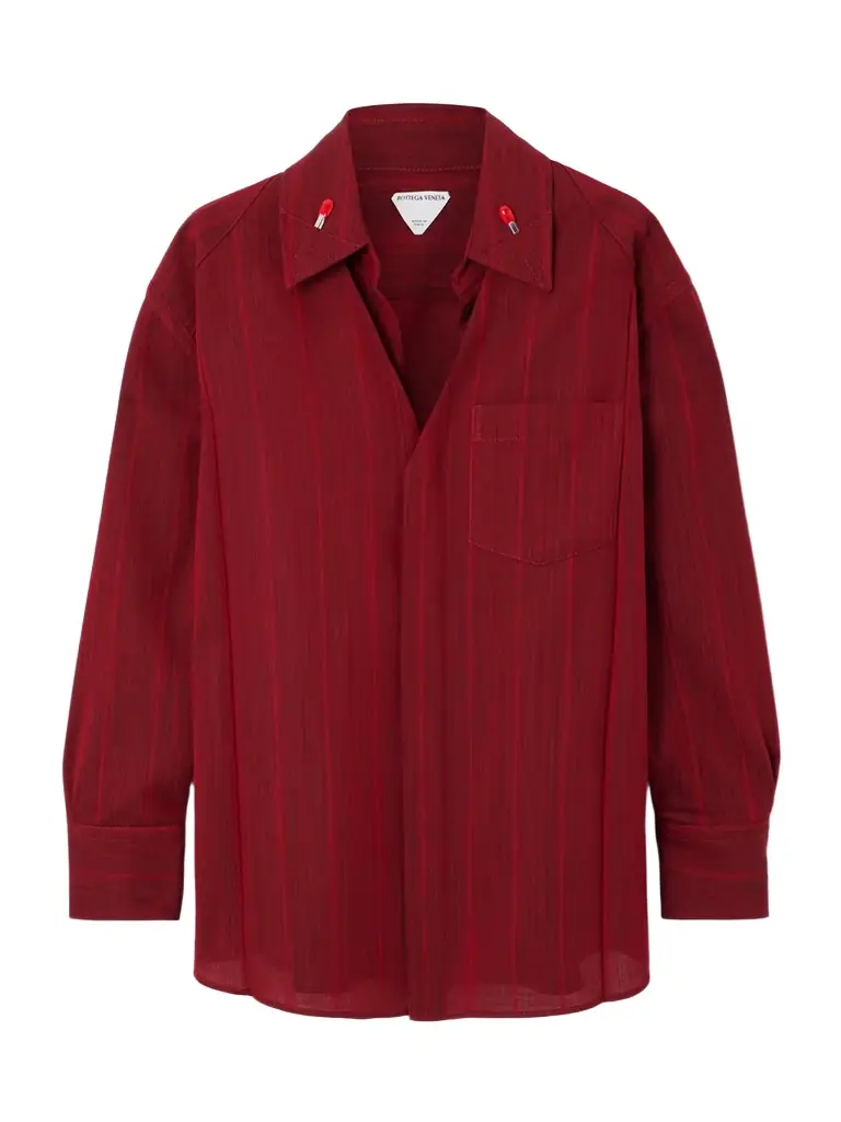 Bottega Veneta Embellished Striped Wool-blend Shirt | Image 1 Bottega Veneta Embellished Striped Wool-blend Shirt | Image 1