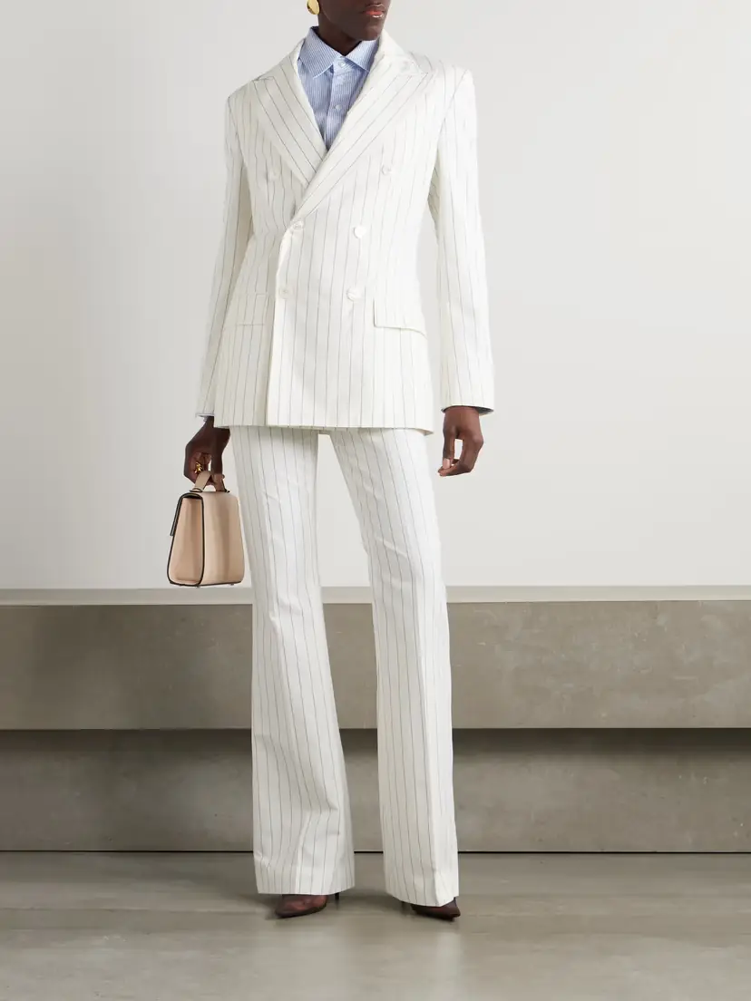 Ralph Lauren Collection Neeva Pinstriped Cotton, Linen And Wool-blend Flared Pants | Thumbnail 2 Ralph Lauren Collection Neeva Pinstriped Cotton, Linen And Wool-blend Flared Pants | Thumbnail 2