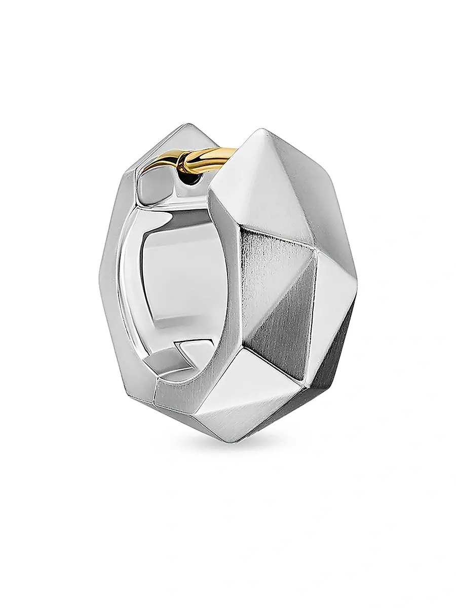 David Yurman Men's Faceted Hoop Earring in Sterling Silver, 14.5MM - Silver | Image 1 David Yurman Men's Faceted Hoop Earring in Sterling Silver, 14.5MM - Silver | Image 1