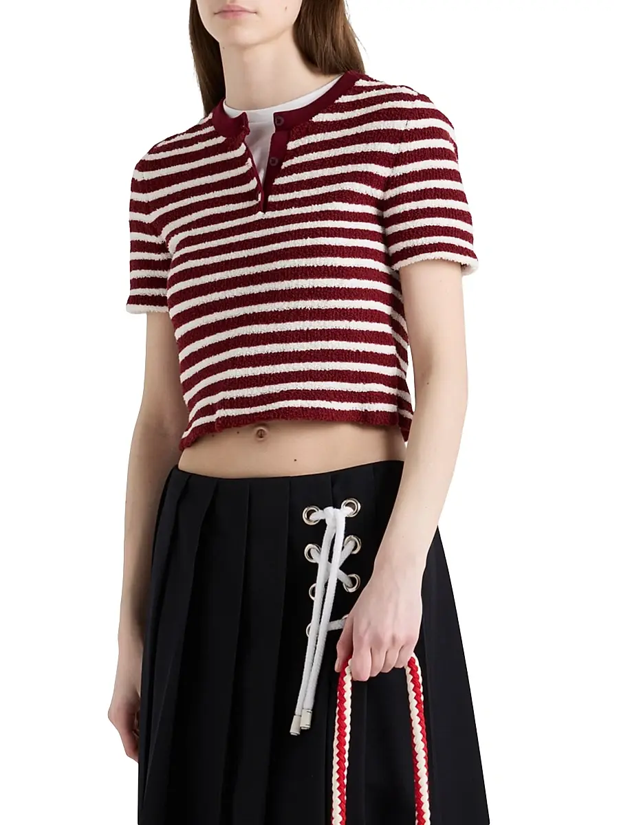 Prada Women's Cotton Bouclé Crew-Neck Sweater - Dark Red | Thumbnail 2 Prada Women's Cotton Bouclé Crew-Neck Sweater - Dark Red | Thumbnail 2