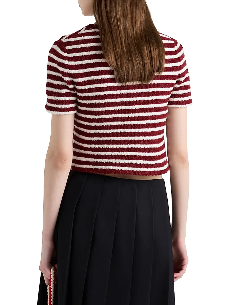 Prada Women's Cotton Bouclé Crew-Neck Sweater - Dark Red | Thumbnail 3 Prada Women's Cotton Bouclé Crew-Neck Sweater - Dark Red | Thumbnail 3