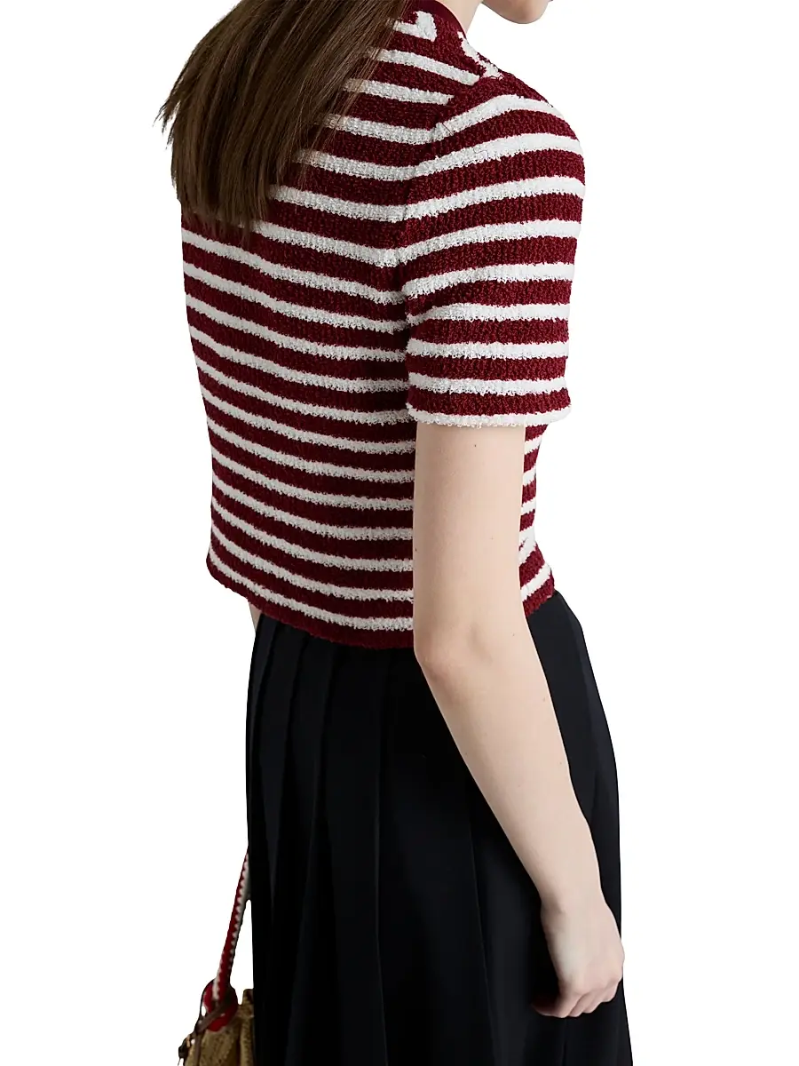 Prada Women's Cotton Bouclé Crew-Neck Sweater - Dark Red | Thumbnail 4 Prada Women's Cotton Bouclé Crew-Neck Sweater - Dark Red | Thumbnail 4
